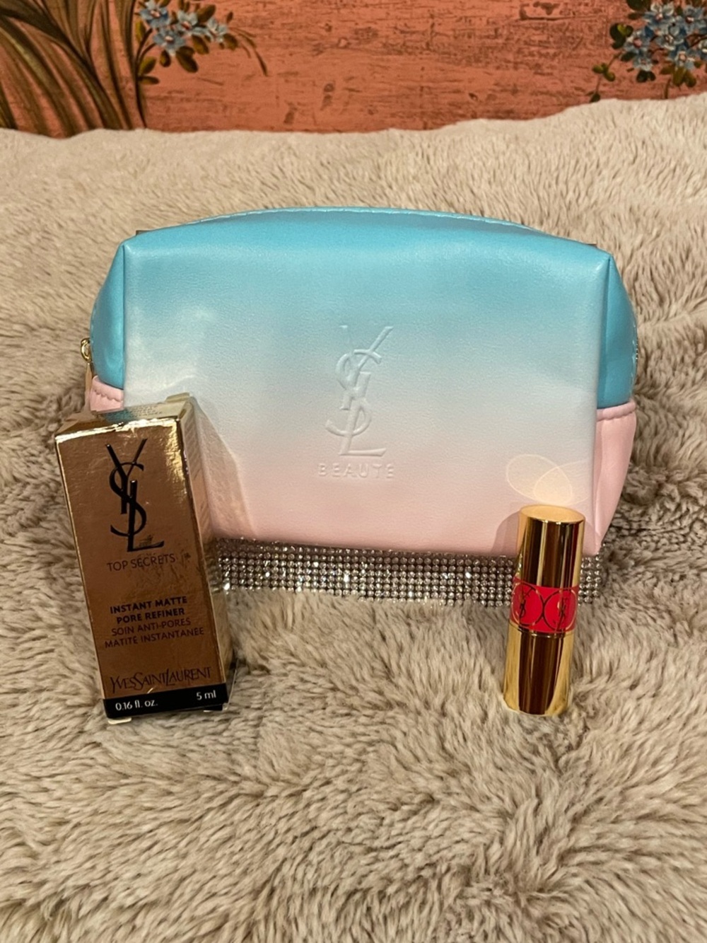 Yves Saint Laurent Beauté Ombre Cosmetic Pouch with Lipstick and Pore Refiner